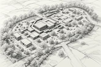 draw landscape sketch, architectural site plan, map