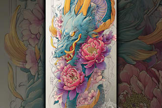 design professional japanese, asian style tattoo design