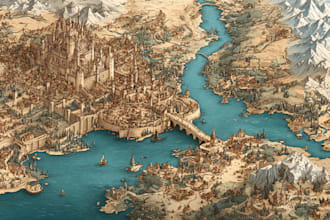 draw a fantasy map with digital watercolours