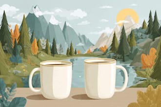 draw vector landscape illustrations for souvenir mugs