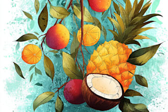 draw watercolor and digital fruits for your logo