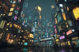 design an illustration of futuristic cyberpunk city