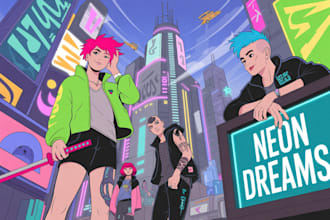draw cyberpunk pop art anime characters