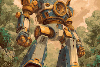 draw anime style mecha robot illustrations