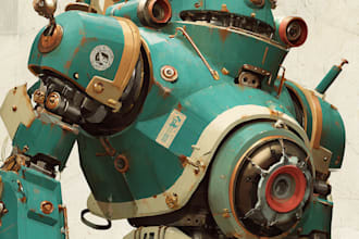 do anime style mecha robot illustrations