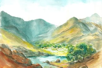 draw a watercolor landscape illustration