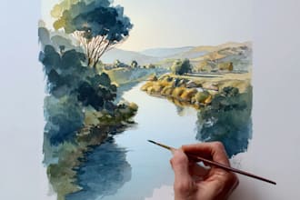 draw a watercolor landscape illustration
