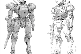design any type of robot, cyborg, armor or mecha in line art