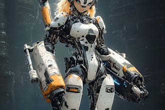 do custom digital 2d anime mecha art illustrationf
