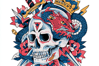 draw traditional tattoo design in old school style