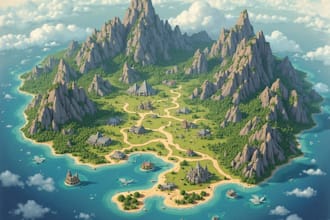 draw a fantasy map with digital watercolors