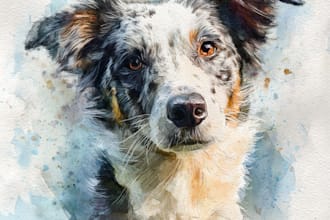 paint dog, cats, whatever pet portrait with watercolor