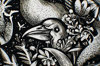 draw hand drawn animal and botanical linocut doodle