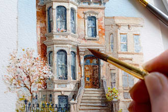 paint a watercolor house portrait or city space illustration