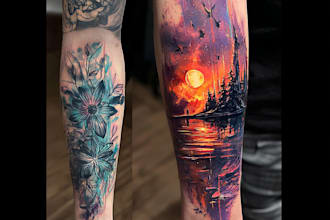 create a beautiful watercolor flowers tattoo design for you