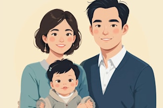 draw a vector art family portrait
