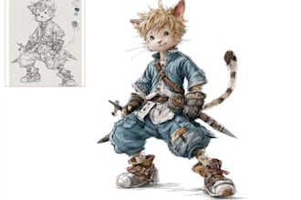 make a digital watercolor ffxiv character art or furry