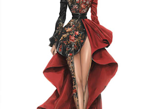 draw fashion illustration, wedding dress design, portrait