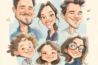 draw family caricature portraits, caricature cartoon from photo