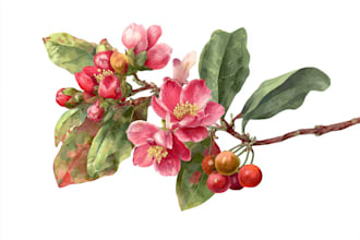 create digital botanical watercolor clipart of flowers