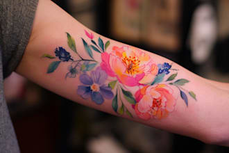 create a beautiful watercolor flowers tattoo design for you