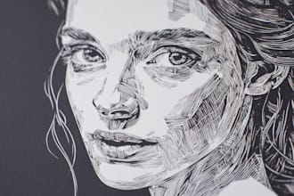 draw a portrait drawing in linocut illustration