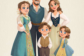 draw cute, minimalist family portrait illustration