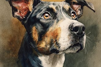 do watercolor pet portrait, dog portrait cat portrait