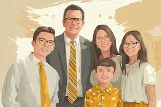 make a realistic vector family portrait from multiple art