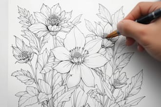 draw line art illustration botanical and flower beautifully