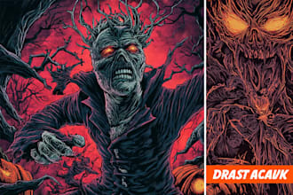 draw dark art illustration for metal t shirt merchadise