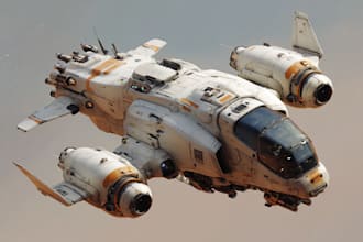 paint science fiction scenes with spaceships and robots