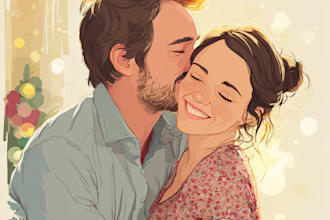 illustrate a romantic family couple portrait