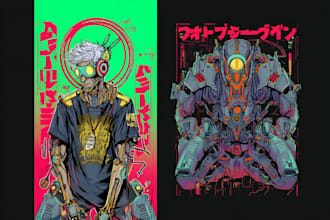 create t shirt illustration scifi, cyberpunk style