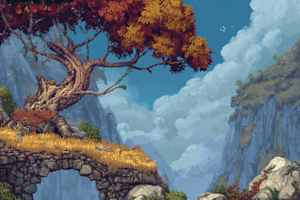 draw pixel art scene and background for your game