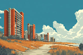 draw a building, landscape into vector art illustration