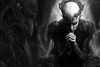 draw black and white dark horror fantasy art
