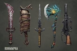 design creative concept art of weapons and items