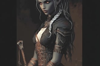 create dark fantasy art illustration for albums cover, merch