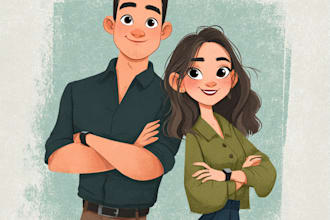 disney family couple cartoon portrait