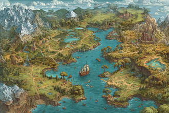 create a map illustration, fantasy map, city map tourist map