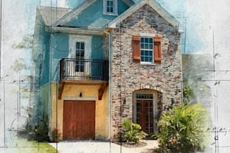 create house or building photo into watercolor art