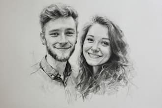 draw a realistic pencil sketch of a couple portrait