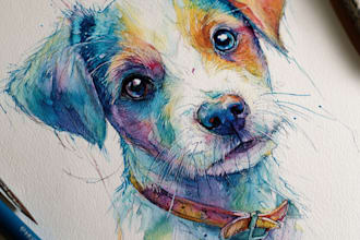draw a rainbow watercolor portrait of your pet