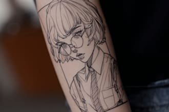 tattoo illustration anime style in lines
