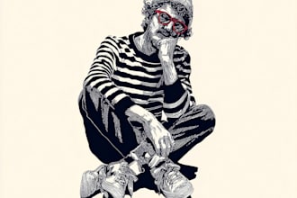 draw a custom digital art portrait in linocut style
