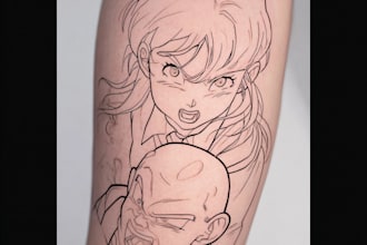 tattoo illustration anime style in lines