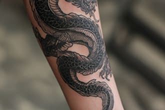 do stunning line art pet tattoo design with flowers
