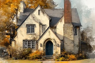 create house and building photo into watercolor art