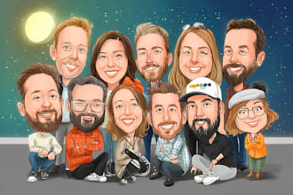 draw group cartoon, caricature based on your photo